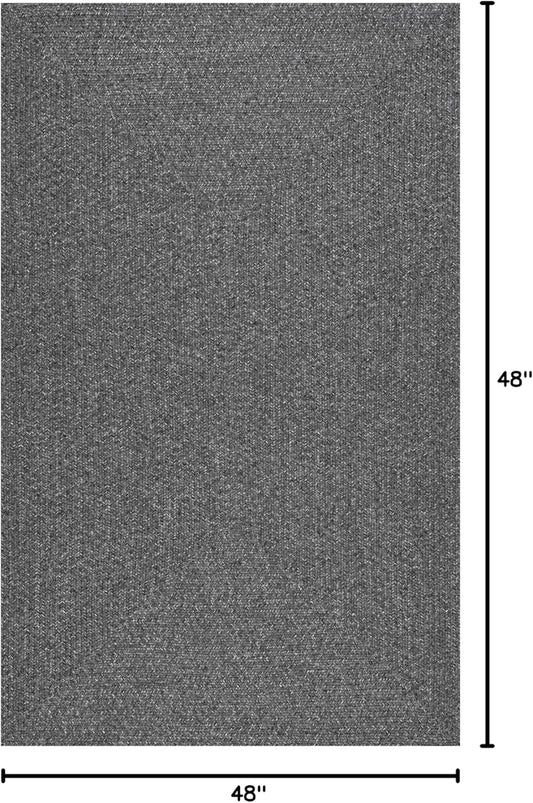 nuLOOM 4' Round Solid Hand Braided Indoor/Outdoor Area Rug, Pet-Friendly, High Traffic, Weather Resistant, for Patio, Balcony, Bedroom, Living, Dining Room, Wynn Charcoal