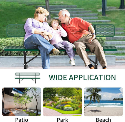8 Feet Heavy Duty Metal Park Bench for Outside, Outdoor Bench with Backrest & Portable Frame, Commercial Benches for Shopping Malls, Stores, Parks, Patios, Decks, Green
