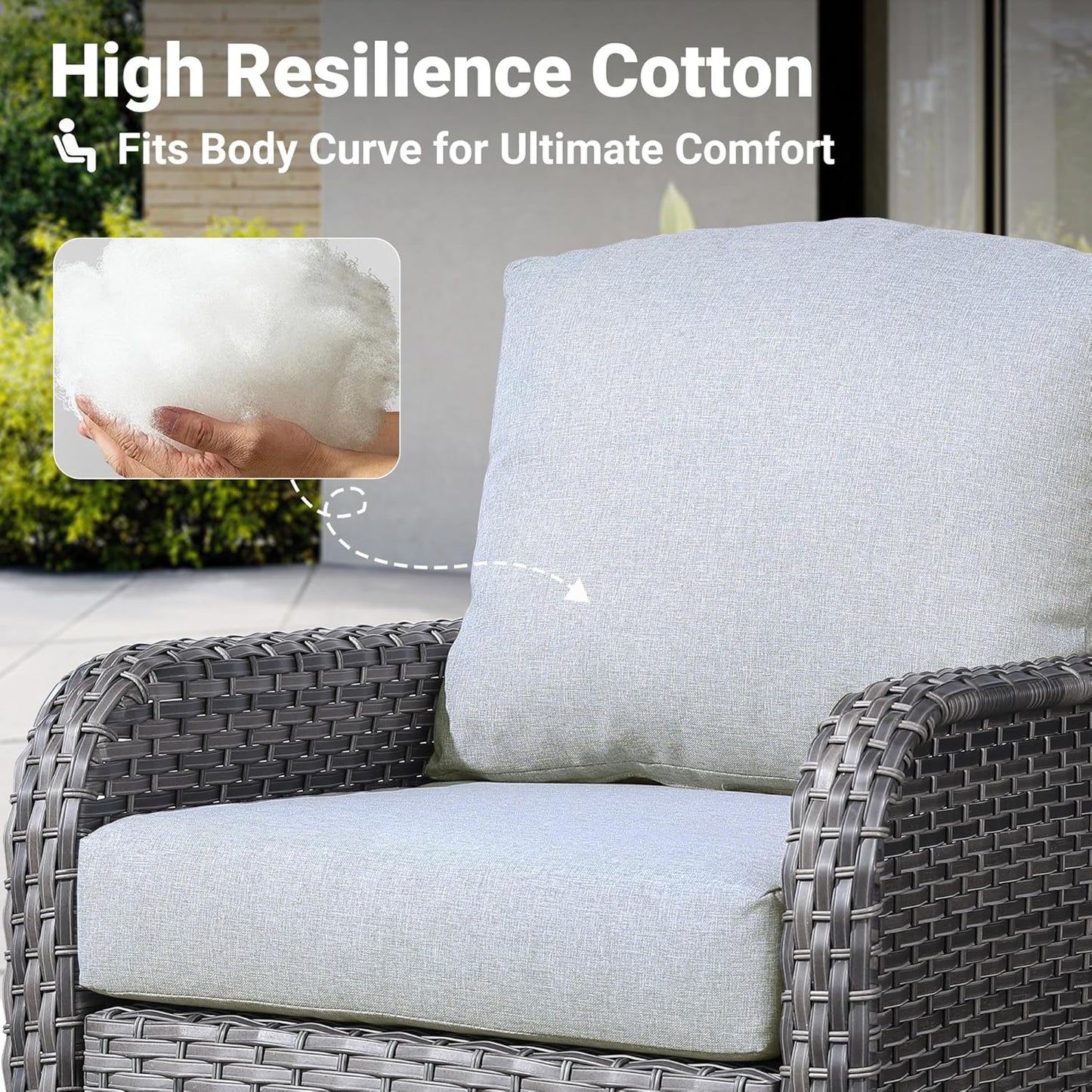ovios 2 Pieces Patio Furniture Set, Outdoor Wicker Chairs of 2, All Weather High Back Rattan Chairs 2-Seater with Comfy Cushions for Porch Deck, Grey