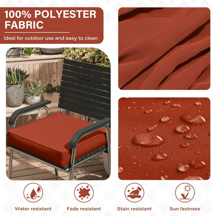 Patio Chair Cushions 19 X 19 X 4 Inch Waterproof Outdoor Seat Cushions for Patio Furniture, Outdoor Sofa Couch Pads with Ties & Handle, Set of 2, Terra Red