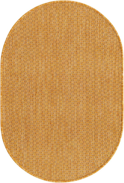 Unique Loom Collection Casual Transitional Solid Heathered Indoor/Outdoor Flatweave Area Rug (2' 2" x 3' 1" Oval, Corn Harvest Yellow)