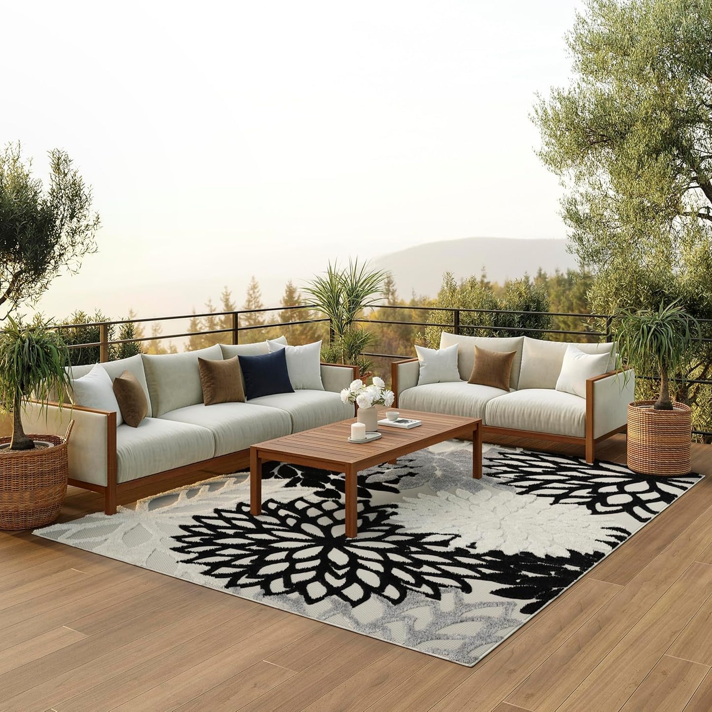 Nourison Home Aloha 114" x 156" Fabric Indoor/Outdoor Rug in Black/White Finish