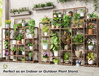 EnHomee 63''H Plant Stand Indoor Tall Plant Stands Outdoor with 7 Tiers and 14 Potted Upgrade Wood Plants Shelves Stand for Living Room Patio Balcony Yard Garden, 11.8''D×56''W×63''H