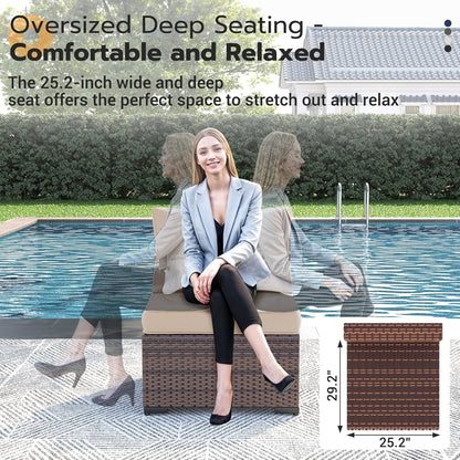 UDPATIO Patio Furniture Set with Fire Pit Table, 8 Piece Outdoor Sectional Modular Sofa, Wicker Outdoor Furniture Conversation Sets with Waterproof Cover for Backyard Deck(Brown/Khaki)