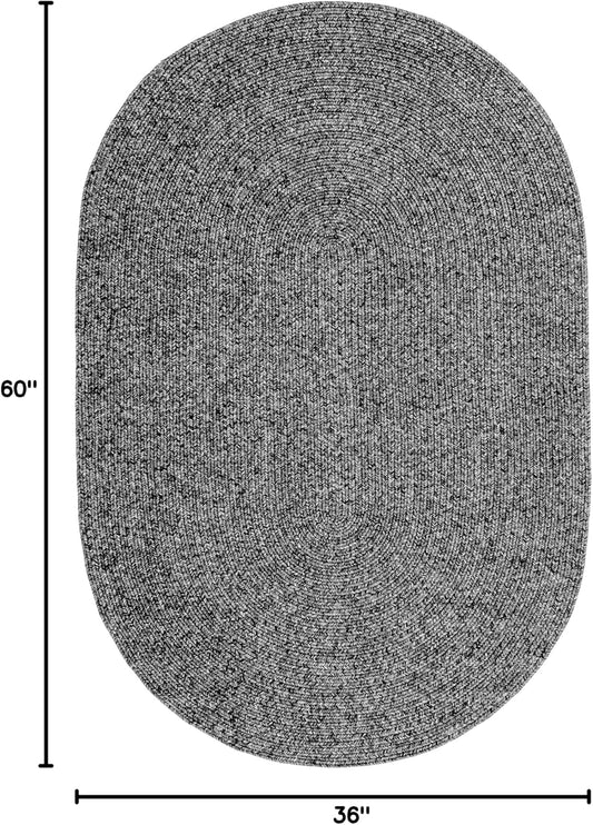 nuLOOM Oval 3' x 5' Solid Hand Braided Indoor/Outdoor Area Rug, Pet-Friendly, High Traffic, Weather Resistant, for Patio, Balcony, Bedroom, Living, Dining Room, Wynn Charcoal