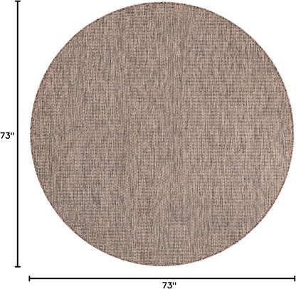 Unique Loom Outdoor Solid Collection Area Rug (6' 1" Round Light Brown/Ivory)