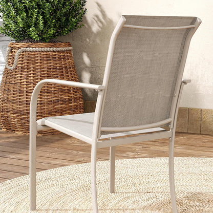 VICLLAX Patio Dining Set for 8, Outdoor Furniture Set Includes 53" Round Patio Table and 8 Patio Sling Chairs, Sandshell Color Tabletop and Fabric