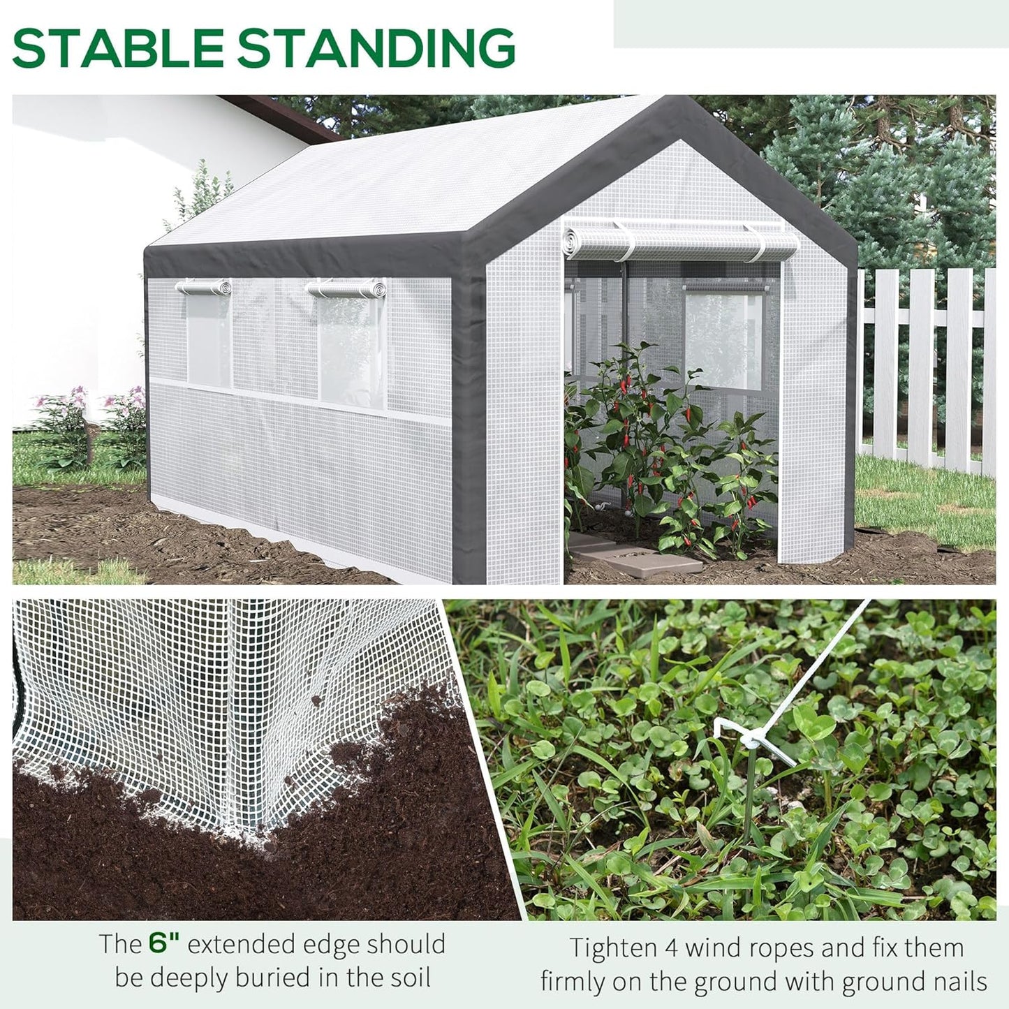 Outsunny 12' x 7' x 7' Walk-in Greenhouse, Outdoor Garden Warm Hot House with 4 Roll-up Windows, 2 Zippered Doors and Weather Cover, White