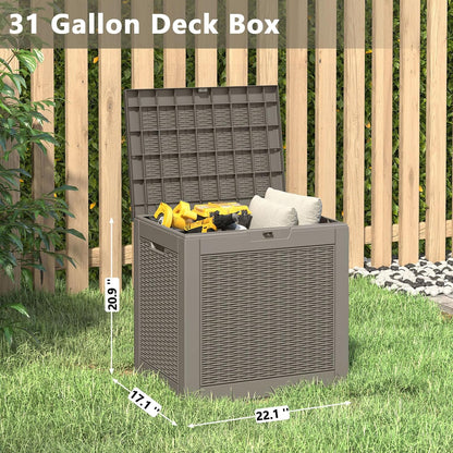 KAMABOKO 30 Gallon Outdoor Storage Box, Resin Deck Boxes Indoor and outdoor, Waterproof Storage Box Lockable Lid for Garden Tools, Package Delivery, Pool Supplies, Patio Cushions, Grey