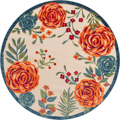 Nourison Home Aloha Indoor/Outdoor Ivory Multicolor 7'10" x Round Area Rug, Easy-Cleaning, Non Shedding, Bed Room, Living Room, Dining Room, Backyard, Deck, Patio (8 Round)