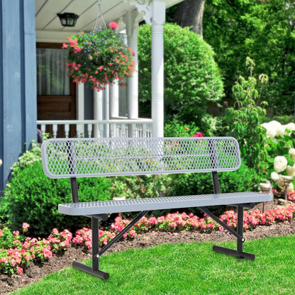 Heavy Duty Park Bench with Back Portable Frame, Outdoor Steel Bench with Backrest, Outdoor Park Bench Expanded Metal Mesh Bench for Lawn, Park, Deck, Garden, Patio, Porch, Black (Gray, 6FT)