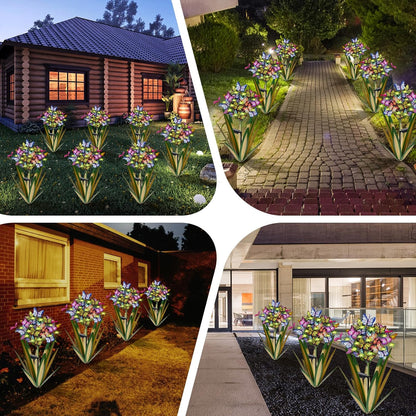 Solar Metal Agave Butterfly Flower Stick Garden Sculpture - Outdoor Christmas Lights With Swaying Butterfly - Solar Powered Gift (2 PCS Light Green)