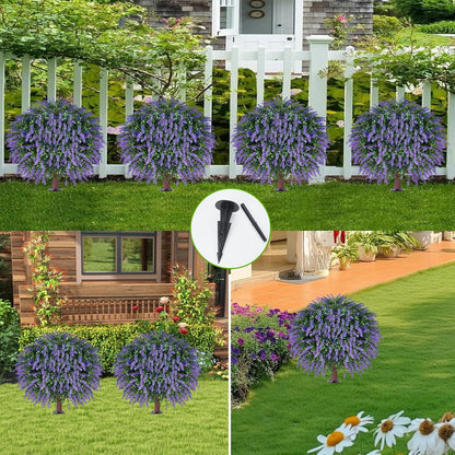 Artificial Lavender Topiany Ball Trees Set of 2,17” Resistant Fake Evergreen Shrubs with Ground SpilRealistic Outdoor Indoor Plants for Garden Porch Maintenance-Free Potted
