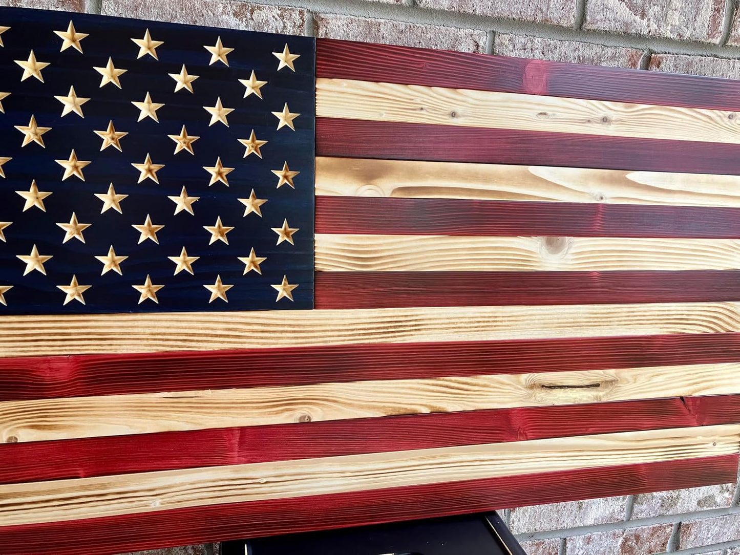 Rustic Wooden American Flag, Patriotic Wall Art (Weather Protected Finish, 13x25)