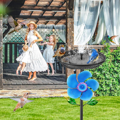 48.8“ Metal Bird Bath for Outside, Detachable Birdbath & Birdfeeder Feeder Bowl with Wind Spinner, Vintage Bird Baths for Outdoors Garden Yard Lawn Decor (Black+Windmill)
