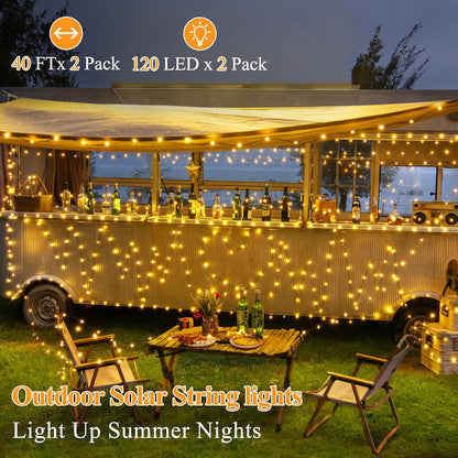 2 Pack Solar String Lights Total 240LED 80FT, IP67 Waterproof String Lights for Outside with 8 Modes, Upgraded Solar Panel Fairy Lights for Garden Party Wedding Decorations (Warm White)