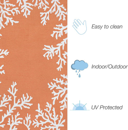 Liora Manne CAPRI Indoor/Outdoor Handmade Synthetic Blend Durable Area Rug - Traditional Border Coastal Beach Accent (Coral Border Coral) (5' Round)