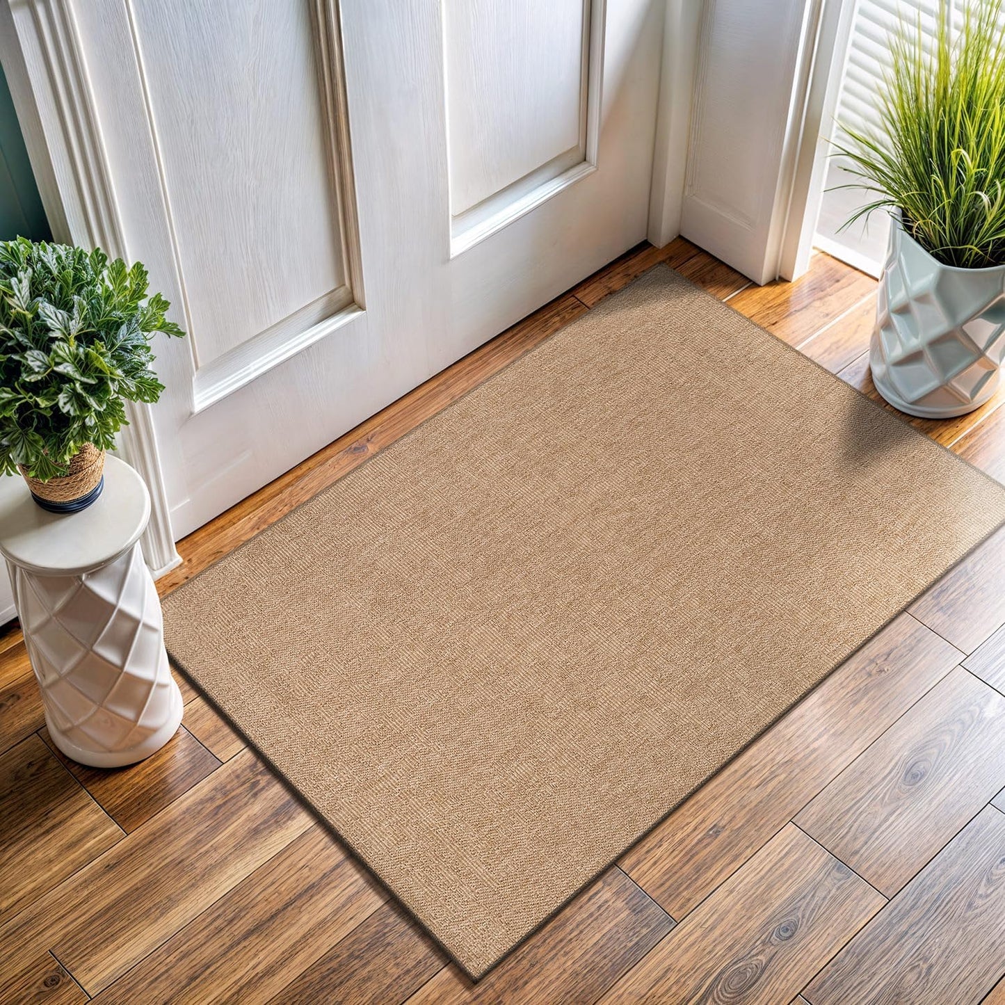 Washable Easy Jute Rug 2x3, Indoor Outdoor Doormat Natural Color Farmhouse Area Rugs for Living Room, Kitchen Rug High Traffic Area, Easy Clean Solid Boho Woven Design Outside Carpet (2 X 3 Natural)