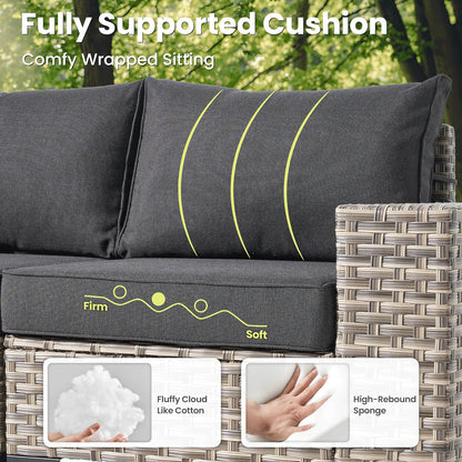 ovios 5 Pieces Patio Furniture Set Outdoor Sectional Sofa Couch with Deep Seat Chaise Comfy Cushions, Modern Modular Wicker Rattan Conversation Set Porch Deck Garden, Black