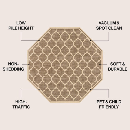 Eyely BMS109A-5TGN Trebol Moroccan Trellis Textured Weave Brown/Beige 5' Octagon Indoor/Outdoor Area Rug, Brown/Beige, 5' Octagon, Indoor/Outdoor, Area Rug