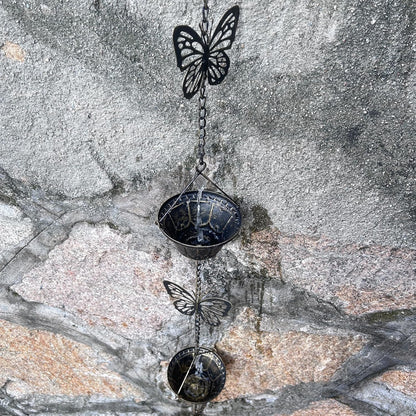 8.5FT Rain Chains for Gutters Downspouts, Butterfly and Cup Rain Gutter Chain, Functional and Decorative Replacement Rainchains for Downspout, Metal Rain Catcher Chimes for Outside, Vintage Copper