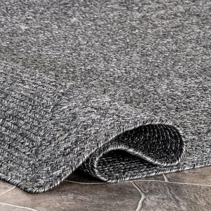 nuLOOM 6' Round Solid Hand Braided Indoor/Outdoor Area Rug, Pet-Friendly, High Traffic, Weather Resistant, for Patio, Balcony, Bedroom, Living, Dining Room, Wynn Charcoal