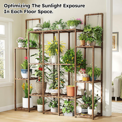 EnHomee Plant Stand Indoor for Multiple Plants Stand Outdoor with 18-22 Potted Double Rod for Hanging Plant Shelf 570 LBS Wood Plants Shelves for Living Room Patio Balcony Yard Garden 56''W×11.6''D×47''H