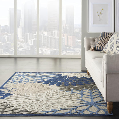 Nourison Aloha Indoor/Outdoor Blue/Multicolor 3'6" x 5'6" Area Rug, Tropical, Botanical, Easy Cleaning, Non Shedding, Bed Room, Living Room, Dining Room, Deck, Backyard, Patio (3x5)