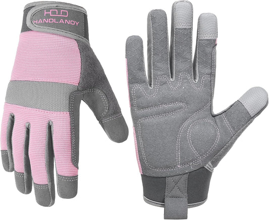 HANDLANDY Women Safety Work Gloves Utility Touch Screen Working Grip Glove for Yardwork Gardening Breathable Mechanic Gloves