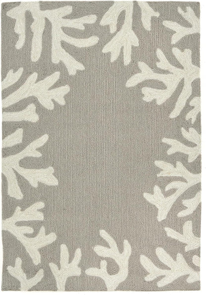 Liora Manne CAPRI Indoor/Outdoor Handmade Synthetic Blend Durable Area Rug - Traditional Border Coastal Beach Accent (Coral Border Silver) (2' x 3')