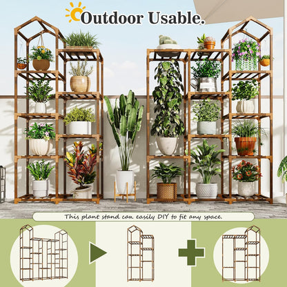 EnHomee Plant Stand Indoor Plant Stands Outdoor Tall Plant Shelf for 19-25 Pots Corner Tiered Plants Stands for Multiple Plants Wood Hanging Plants Holder for Garden Balcony Patio Window Porch