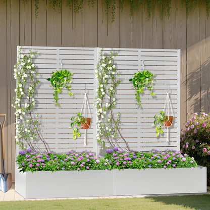 Metal Planter Box with Trellis, Heavy-Duty Raised Garden Bed for Climbing Plants, Drainage Hole, Outdoor Planter Box with Privacy Screen，47''L×16''W×71''H