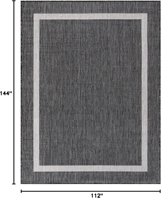 Bordered Outdoor Rug 9x12 Washable Outside Carpet for Indoor Patio Porch Waterproof Easy Cleaning Non Shedding Area Rugs Gray 9 x 12