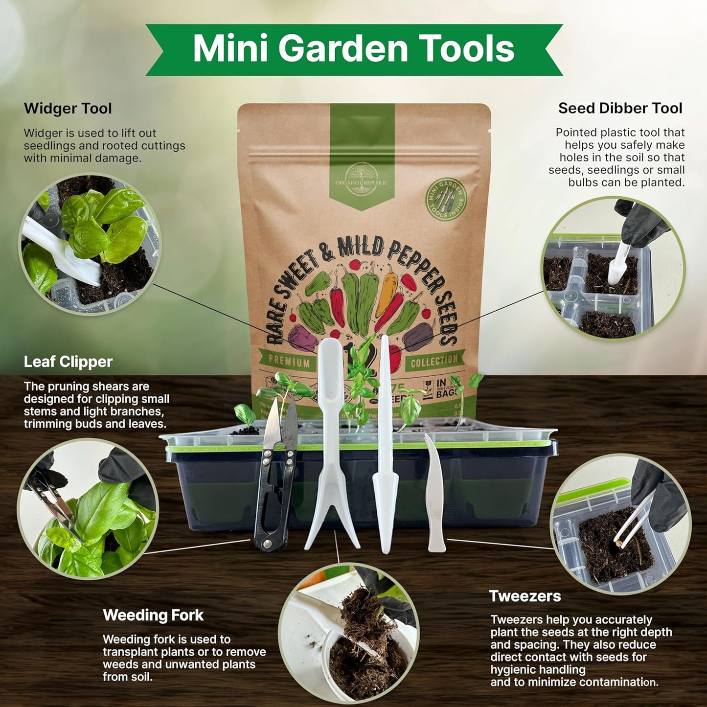 Organo Republic 12 Rare Sweet & Mild Pepper Seeds Variety Pack - 770+ Non-GMO Heirloom Pepper Seeds for Outdoor and Indoor Home Gardening, Including Pepper Anaheim, Pepperonchini, Pimento, Lilac Bell