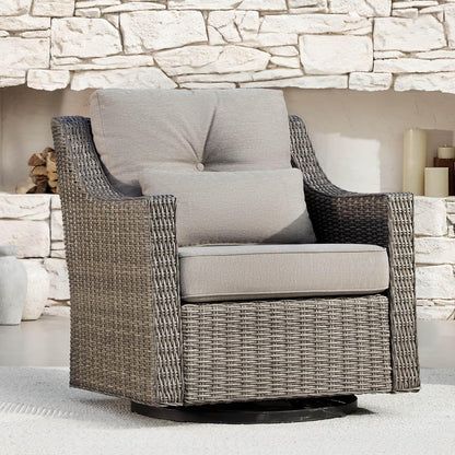 CHITA Patio Wicker Chair, 360° Rocking Swivel Outdoor Rattan Chair with Thickened Cushions for Backyard, Poolside, Garden or Porch