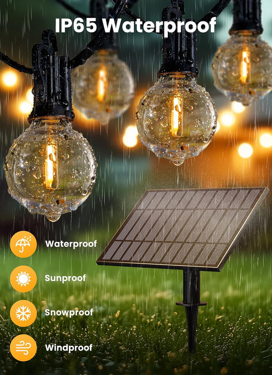 Brightown 58FT Solar String Lights Outdoor with Remote and 26 LED Shatterproof Bulbs, Dimmable & Timable, 3 Light Modes, Solar Patio String Lights Outdoor for Cafe, Garden, Deck, Outside Wedding