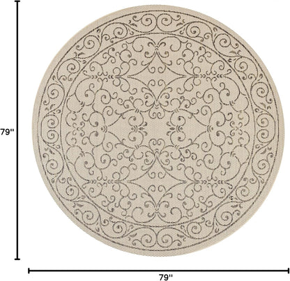 JONATHAN Y SMB106A-6R Charleston Vintage Filigree Textured Weave Beige/Brown 6' Round Indoor/Outdoor Area Rug, Pet Friendly, Non-Shedding, Stain Resistant, Easy-Cleaning for Backyard, Patio, Porch
