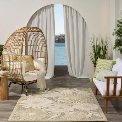 Nourison Aloha Ivory Sage 5'3" x 7'5" Area Rug - Easy Clean, Non Shedding, Bed Room, Living Room, Dining Room, Kitchen (5' x 8')