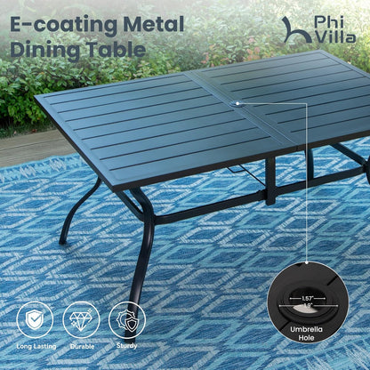 PHI VILLA Patio Dining Set for 6, Large Metal Table and 6 Outdoor Swivel Dining Chairs with Textilene Mesh Fabric, All Weather Patio Dining Furniture Set for Deck Lawn Garden (Gray)