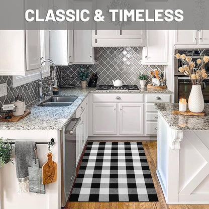 IOHOUZE Buffalo Plaid Checkered Rug 3x5 Ft Front Door Mats, Washable Area Rugs for Front Porch Decor, Spring Summer Welcome Mats Outdoor, Black White Rug for Farmhouse/Entryway/Home Entrance