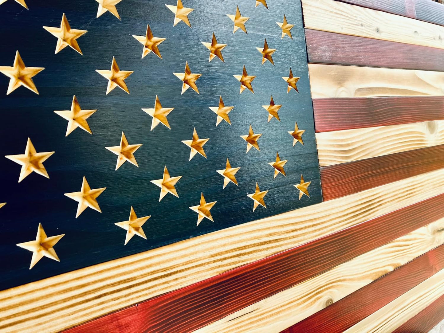 Rustic Wooden American Flag, Patriotic Wall Art (Weather Protected Finish, 26x47)