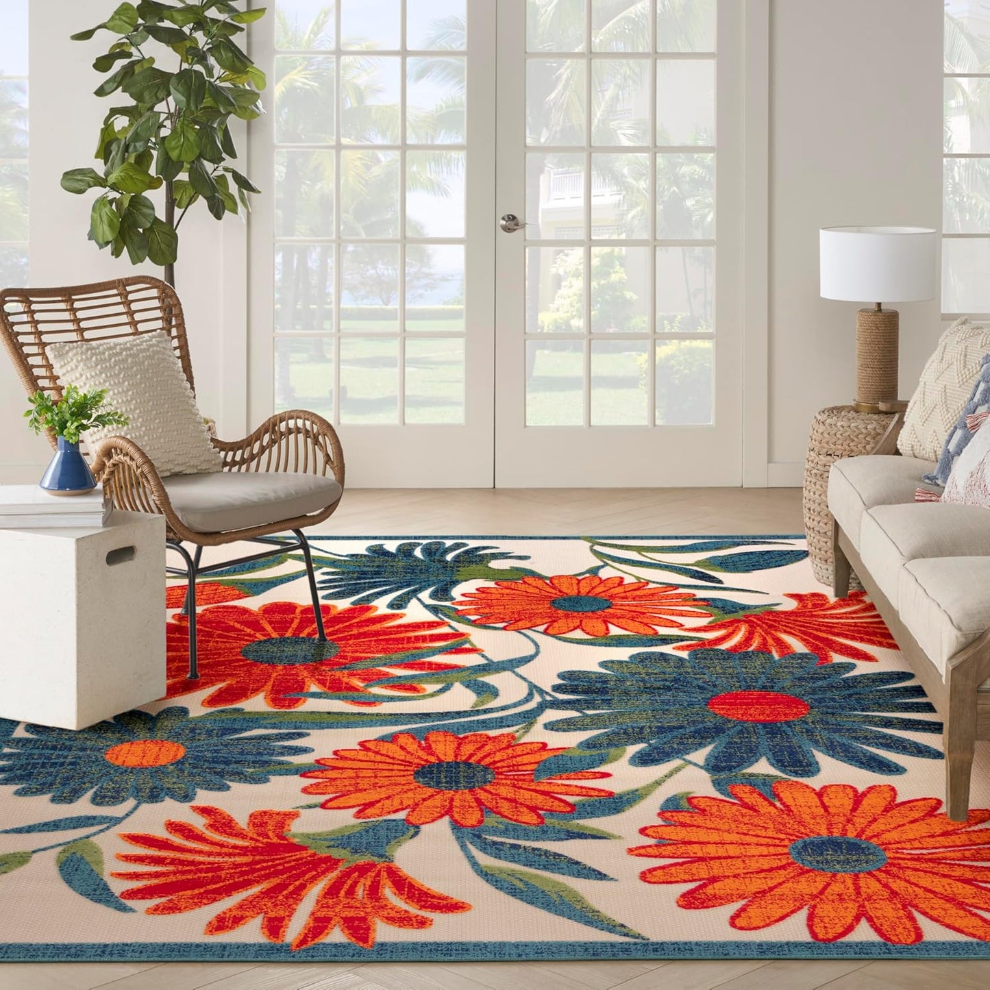 Nourison Home Aloha 8' x 11' Ivory Multicolor Fabric Outdoor Area Rug (8' x 11')
