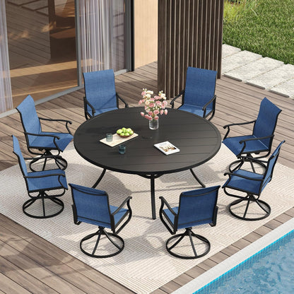 VICLLAX 60" Outdoor Round Patio Table for Lawn Garden, All Weather Metal Round Patio Dining Table with Adjustable Umbrella Hole, Outdoor Table for 8-10 Person, Black Tabletop