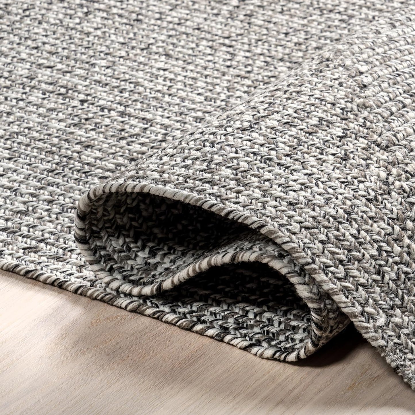 nuLOOM 2' x 18' Solid Hand Braided Indoor/Outdoor Area Rug, Pet-Friendly, High Traffic, Weather Resistant, for Patio, Balcony, Bedroom, Living, Dining Room, Wynn Salt and Pepper