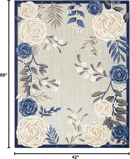 Nourison Home Aloha Indoor/Outdoor Blue/Grey 3'6" x 5'6" AreaRug, EasyCleaning, Non Shedding, Bed Room, Living Room, Dining Room, Kitchen (4x6)