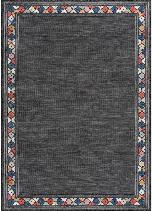 Beverly Rug Outdoor Rug 8x10 Modern Bordered Area Rugs for Indoor and Outdoor Patio Easy to Clean Non Shedding Living Room Porch Garden Washable Outside Carpet (8 x 10 Dark Gray)