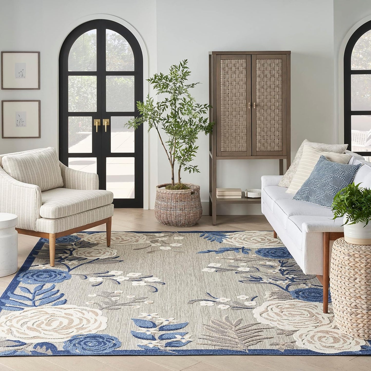 Nourison Home Aloha Indoor/Outdoor Blue/Grey 3'6" x 5'6" AreaRug, EasyCleaning, Non Shedding, Bed Room, Living Room, Dining Room, Kitchen (4x6)