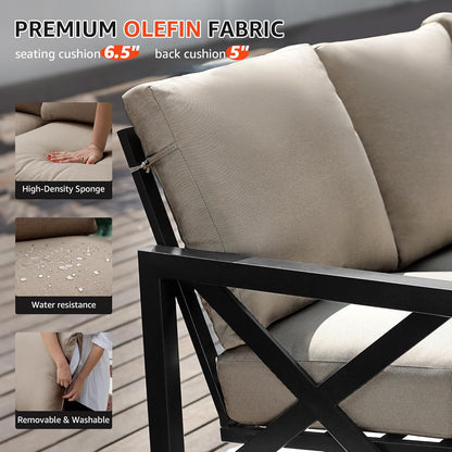 NATURAL EXPRESSIONS 6 Pieces Patio Furniture Sets,Outdoor Furniture Sets Metal Patio L Shape Sectional Couch Sofa Conversation Sets with 6.5" Shale Cushions,HighBack Hand-Brush Black Frame