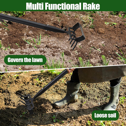 2-in-1 Garden Hoe Tool, Adjustable Length from 37 to 72inch, Ergonomic Design for Weeding and Raking, Durable and Rust-Proof Blade, Save Time and Effort