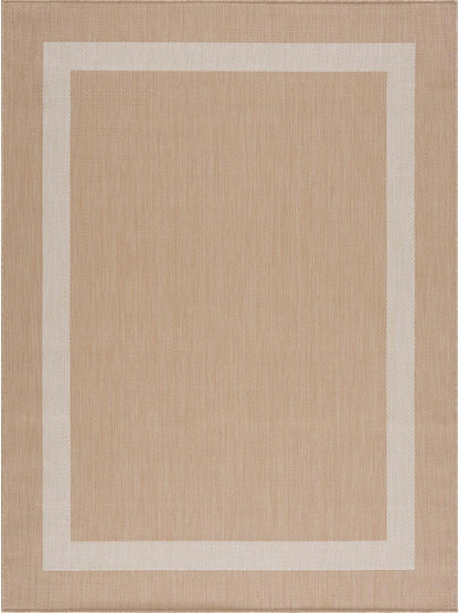 CAMILSON Outdoor Rug 6x9, Modern Outside Rugs for Patios Porches Waterproof Durable Washable Non-Shedding, Easy-to-Clean Indoor Outdoor Area Carpet (6 x 9, Bordered - Beige/White)